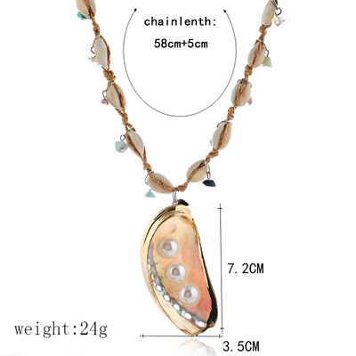 

Big Shell Simulated Pearl Pendants Necklaces For Women Fashion Shell Statement Gold Color Long Chain Necklace Female 2019