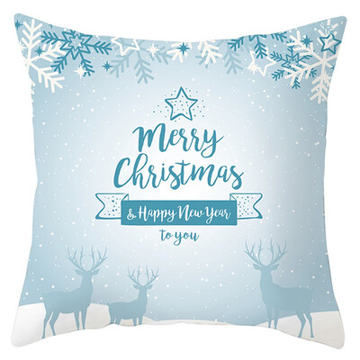 

New Christmas Blue Snow Scene Golden Snowflake Pillow Case Waist Throw Cushion Cover Home Decor Xmas Decor