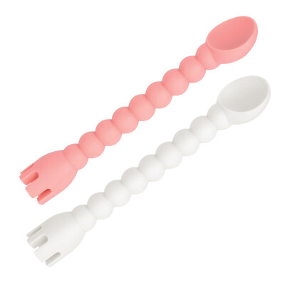 

Toponeto Cute Silicone Baby Spoon Fork 2-In-1 Self-Feeding Baby Spoon Tools Kitchen 2Pcs