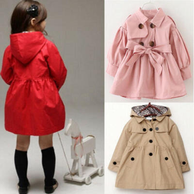

2-7 Year Kid Girl Hooded Long Trench Rain Coat Jacket Parka Outwear Clothing
