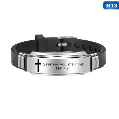 

Religious Cross Jesus Scripture Quote Christian Bible Verse Inspiring Faith Silicone Bracelets for Men Personalize Gift