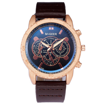 

Gobestart High-End New Geneva Mens Leather Strap Stainless Steel Quartz Analog Watch