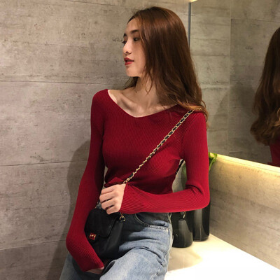 

Slim Fit slimming Sweaters Women Fashion Casual V-Neck Sweaters Solid Winter wild Long Sleeve Sweat Shirts HOT SALE