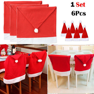 

Gobestart 6PCS Santa Hat Chair Covers Christmas Decor Dinner Chair Xmas Cap Sets