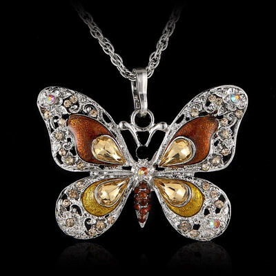 

Rhinestone Butterfly Long Necklaces Sweater Necklaces Necklace For Women Necklace Pendants Silver Plated Jewelry with Chain Link