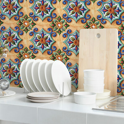 

Retro Tiles Wall Stickers for Bathroom Kitchen Decor Waterproof