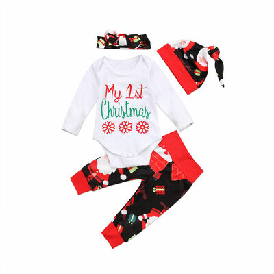 

Fashion Toddler Kids Baby Girls Boys Xmas Long Sleeve Top Pants 4Pcs Outfit Set