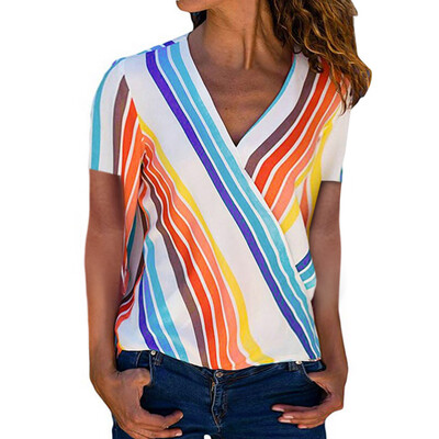 

Starmoon Womens Casual Short Sleeve Color Block Stripe Button T Shirts Tops Blouse