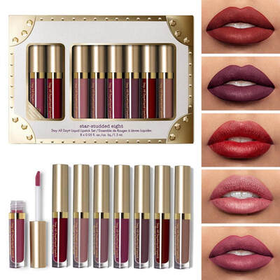 

8Pcs Professional Lip Glaze Gloss Waterproof Makeup Matte Non-sticky Lipsticks