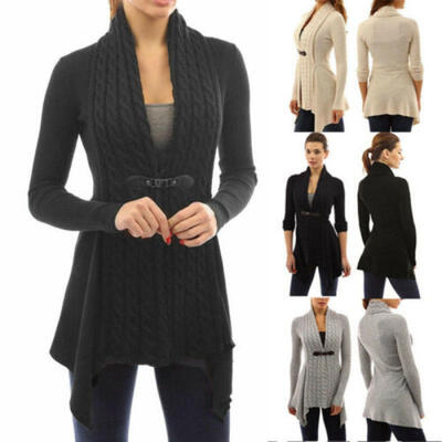 

Womens Sexy Wrap V Neck Long Sleeve Knitted Tops Slim Fit Sweater Jumper Blouse