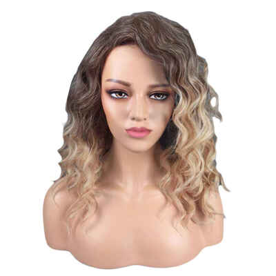 

Women Gold Gradient Medium Length Curly Fake Hair High Temperature Heat Resistant Fiber Wave Wig
