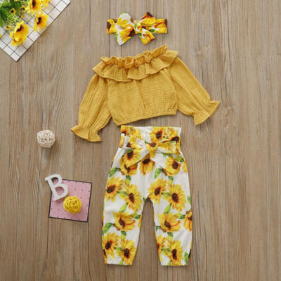 

3PCS Toddler Baby Girls Autumn Clothes Set Ruffle Tops Sunflower Pants Outfits