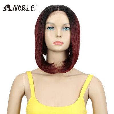 

Noble Synthetic Lace Front Wig With Bangs Middle Part Burgundy Lace Front Wig Ombre 4 Color BOB Style Wigs For Black Women