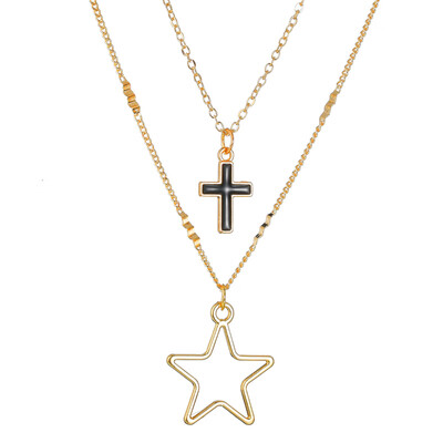 

Multiple Styles Trendy Cross Heart Moon Necklaces For Women Charm Gold Chain Necklace Collier Multicouche Female Party Jewelry