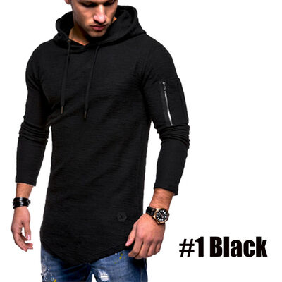

Mens Muscle Hoodie Tank Top Bodybuilding Gym Workout Long Sleeve Vest T-shirt