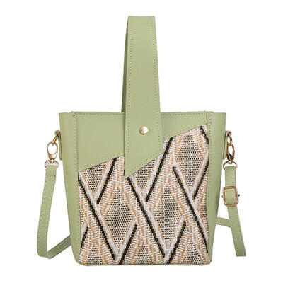 

Vintage Woven Straw Shoulder Bucket Women Summer Beach Messenger Handbags