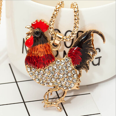 

Creative Zodiac Chicken Years Act The Role Ofing Is Tasted Full Rhinestones Crystal Chickens Pendant Necklace Luxury Jewelry
