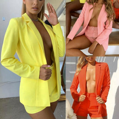 

Fashion Womens Candy Colour Basic Blazer Coat Pants Slim Suit Jacket Blazer Set