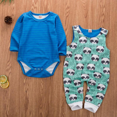 

2PCS Newborn Baby Boy Girl Winter Clothes Panda Printed Romper Jumpsuit Outfits