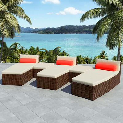

8 Piece Garden Lounge Set with Cushions Poly Rattan Brown