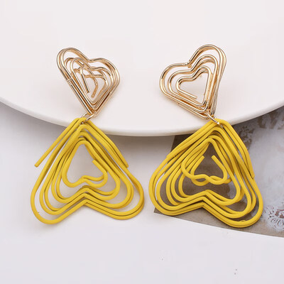 

European Jewelry Round Triangle Heart Drop Earrings Red Wire Spiral Earrings Metal Maze Exaggerated Party Jewelry Pendientes