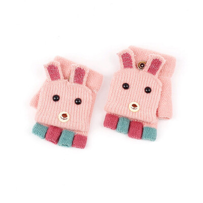 

New Children Winter Warm Knitted Convertible Flip Top Fingerless Candy Color Knit Mittens