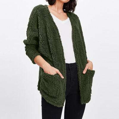 

Roseonmyhand Women Casual Fur V-neck Plush Coat Outwear Long Sleeve Coat Cardigan Coat