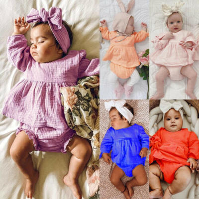 

2PCS Newborn Kids Baby Girl Clothes Long Sleeve Solid Tops Dress Shorts Outfits