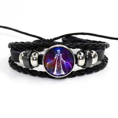 

Retro Leather Rope Twelve Constellations Time Gem Weaving Bracelet Fashion Wild Men Women Accessories