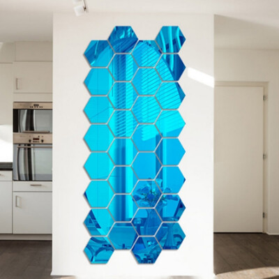 

12 PcsSet Hexagon Mirror DIY Art Wall Home Decor Living Room Mirrored Decorative Sticker