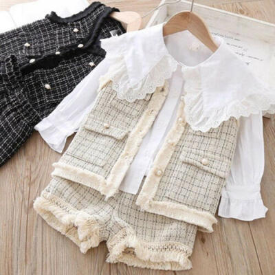 

Toddler Baby Girls Winter Clothes Set Plaid Coat TopsShort Pants Casual Outfits