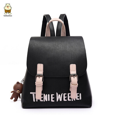 

Ins double shoulder bag girl 2019 new small backpack Korean version of schoolbag soft leather 100 students bag college