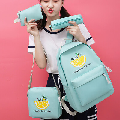 

Tailored Cartoon Alphabet Student Orang Backpack Casual Large Capacity Travel 4 Piece Set