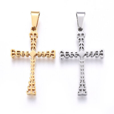 

304 Stainless Steel Pendants with Hollow Cross Mixed Color 30x19x22mm Hole 8x4mm