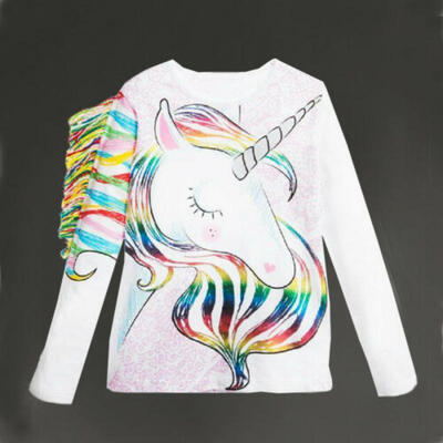 

UK Stock Casual Toddler Kids Girls Summer Long Sleeve Unicorn Tops T-shirt