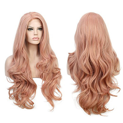 

Tailored New Womens Fashion Wig Pink Synthetic Hair Long Wigs Wave Curly WigCap