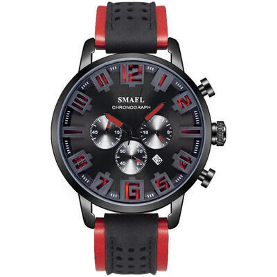 

SMAEL 9077 Fashion Quartz Watch Casual Waterproof Wristwatch With Leather Strap Male Calendar Watches