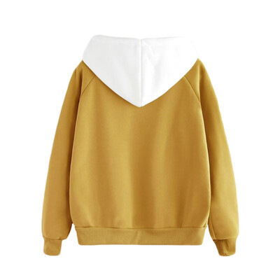 

Autumn Solid Color Long Sleeve Stitching Trend Plus Velvet Loose Sweater Stylish Hoodies Casual Tops