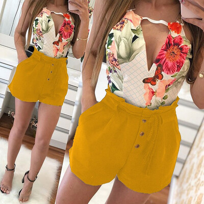

Tailored Women Solid Color Casual Elastic Waist Short Pants Trendy Drawstring Short