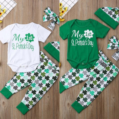

4Pcs Newborn Baby Boy Girl St Patrick&39s Day Romper Pants Hat Outfit Clothes