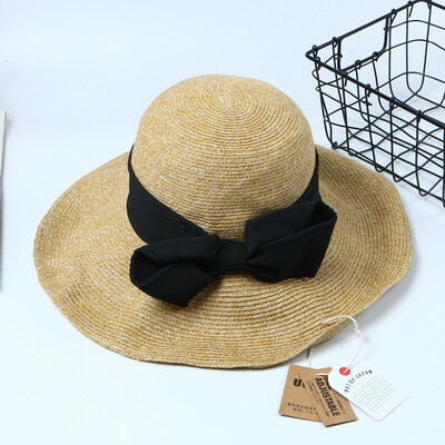 

Korean version Japanese straw hat foldable Sun Lis same bow fisherman hat students travel papyrus straw hat tide