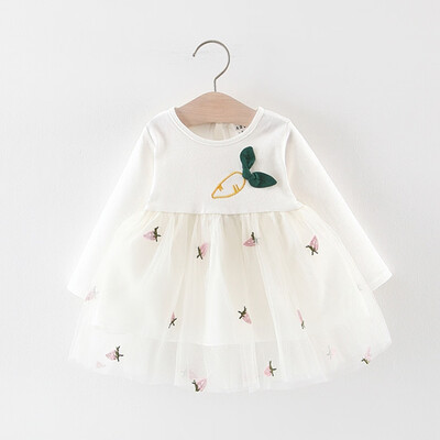 

Toddler Baby Kids Girls Long Sleeve Carrot Print Tulle Patchwork Dresses Clothes