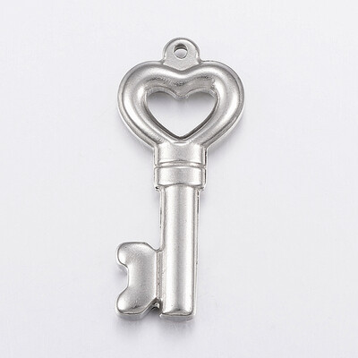 

304 Stainless Steel Pendants Key Stainless Steel Color 38x17x4mm Hole 15mm
