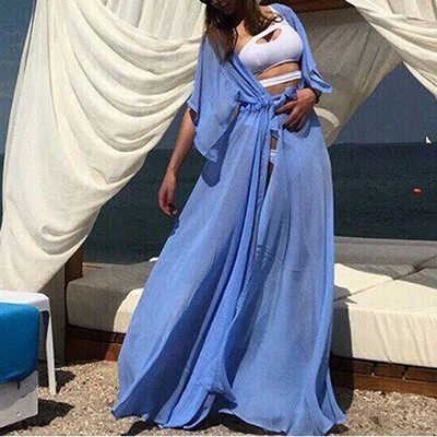 

Women Chiffon Kimono Beach Cardigan Bikini Cover Up Wrap Beachwear Long Dress