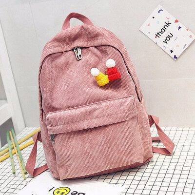 

Cute Backpacks High School Stripe Backpack Women Corduroy Solid Travel Bags Preppy Style Soft Fabric Back Pack Female 2018
