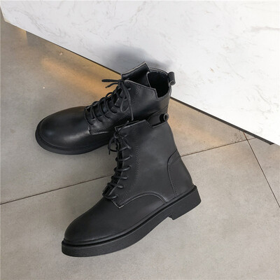 

Martin Boot Girl breathable in Autumn&thin Black Student British style handsome Locomotive short Boot Girl