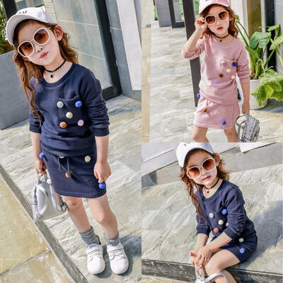 

Newborn Baby Girls kids Toddler clothes Long Sleeve round neck pullover Tops pocket Geometry Skirts 2pc cotton summer outfits