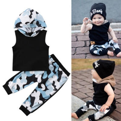 

HOT Toddler Newborn Baby Boy Camouflage Hooded Shirt TopsPants Outfits Clothes
