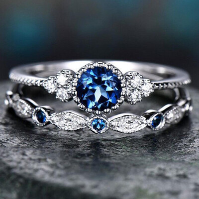 

Luxury Green Blue Stone Crystal Rings For Women Sliver Color Wedding Engagement Rings Jewelry