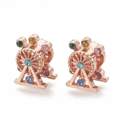 

Alloy European Beads Large Hole Beads with Rhinestone Ferris Wheel Colorful Rose Gold 15x115x105mm Hole 5mm